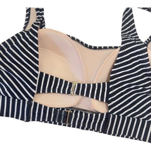 Kona Sol Women 20W  Scoop Neck Swim Bikini Top Black White Stripe Light Padded - Picture 9 of 12